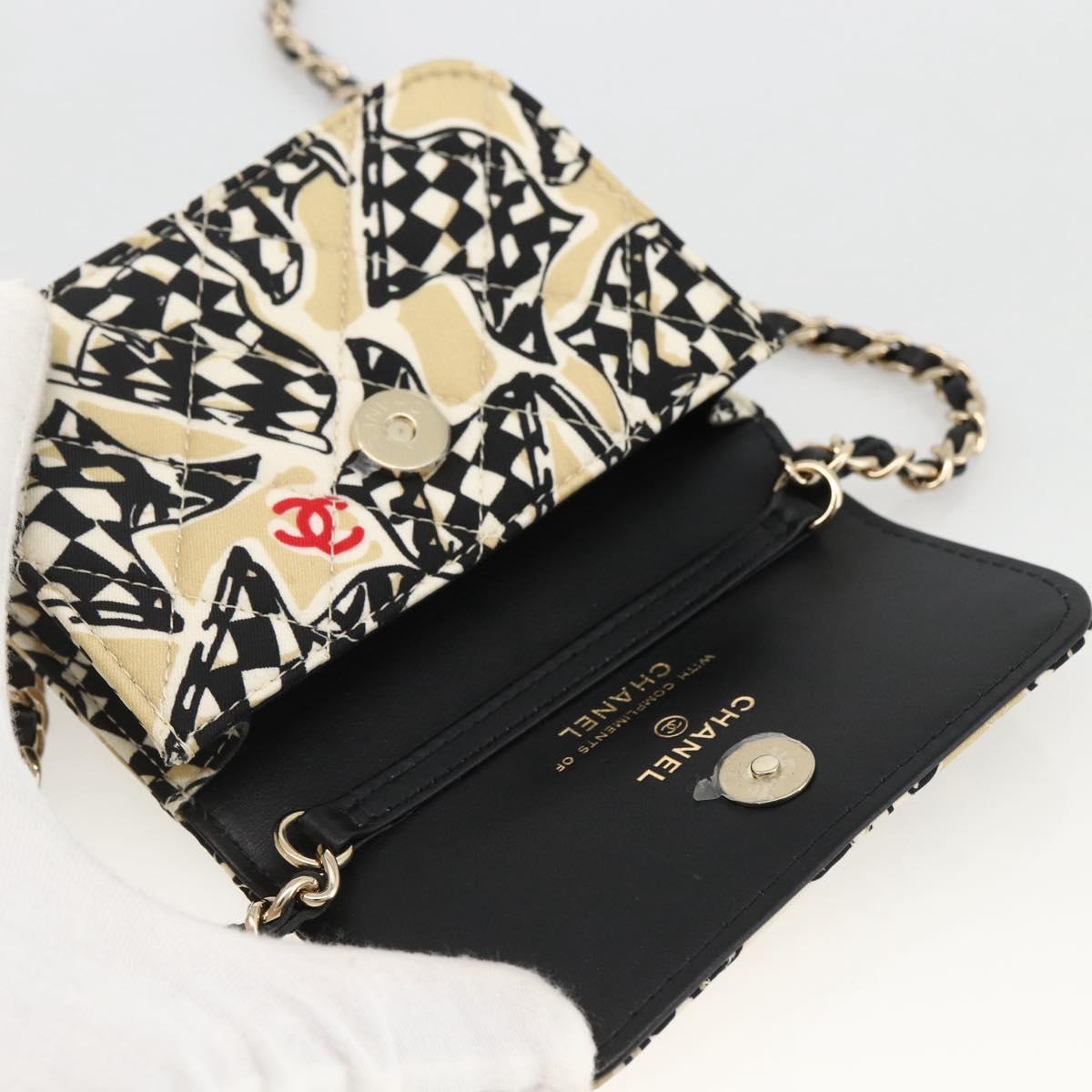 CHANEL Chain Mini Matelasse 12 Shoulder Bag Satin Beige Gold CC Auth LNZ407M