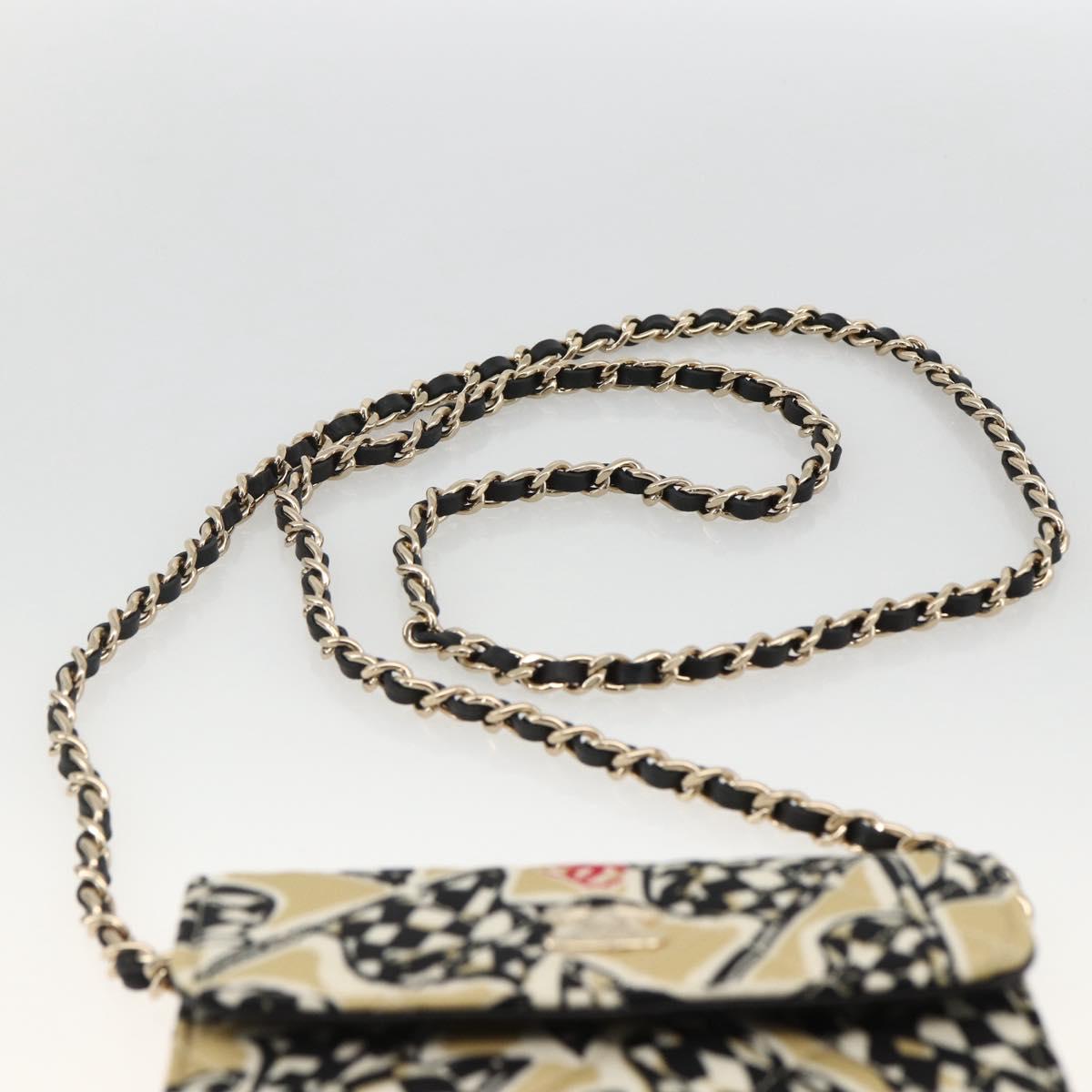 CHANEL Chain Mini Matelasse 12 Shoulder Bag Satin Beige Gold CC Auth LNZ407M