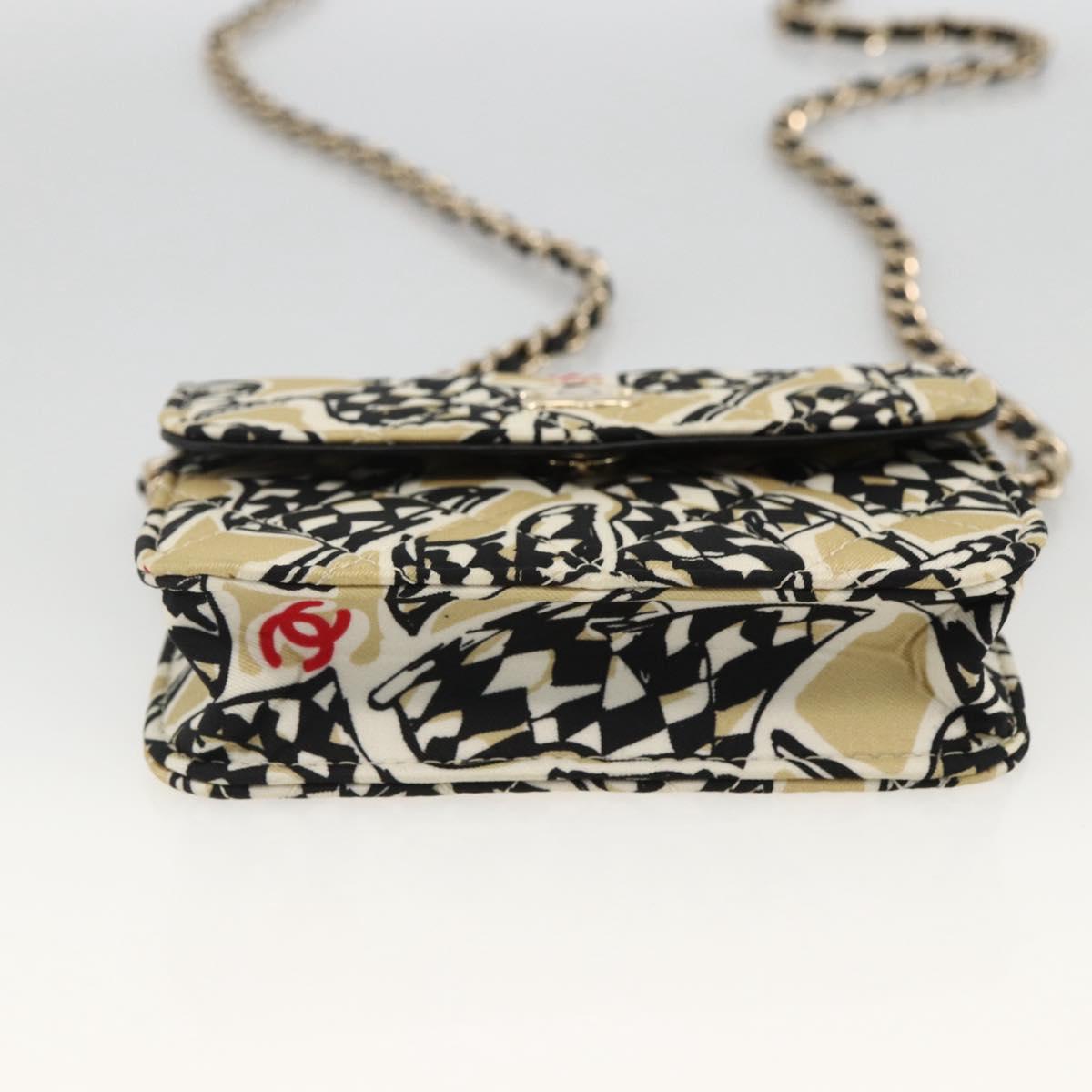 CHANEL Chain Mini Matelasse 12 Shoulder Bag Satin Beige Gold CC Auth LNZ407M