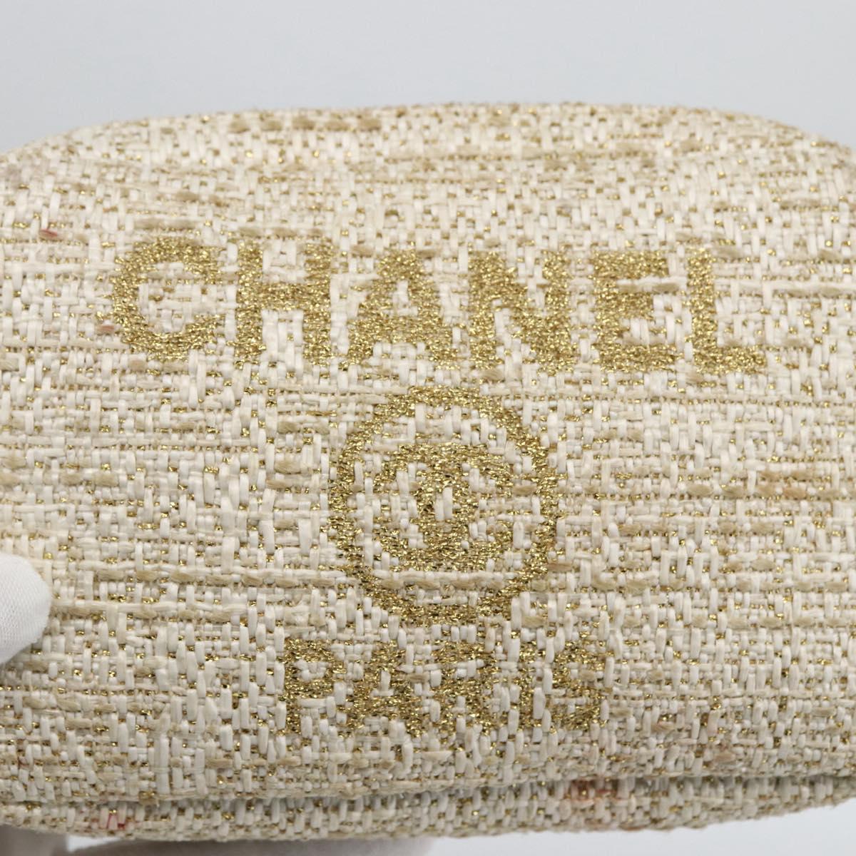 CHANEL Pouch Tweed Ivory Gold CC Auth LNZ410V
