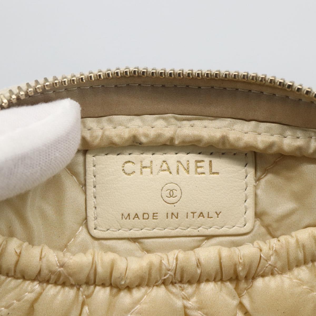CHANEL Pouch Tweed Ivory Gold CC Auth LNZ410V