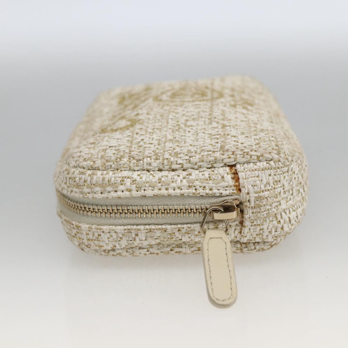 CHANEL Pouch Tweed Ivory Gold CC Auth LNZ410V
