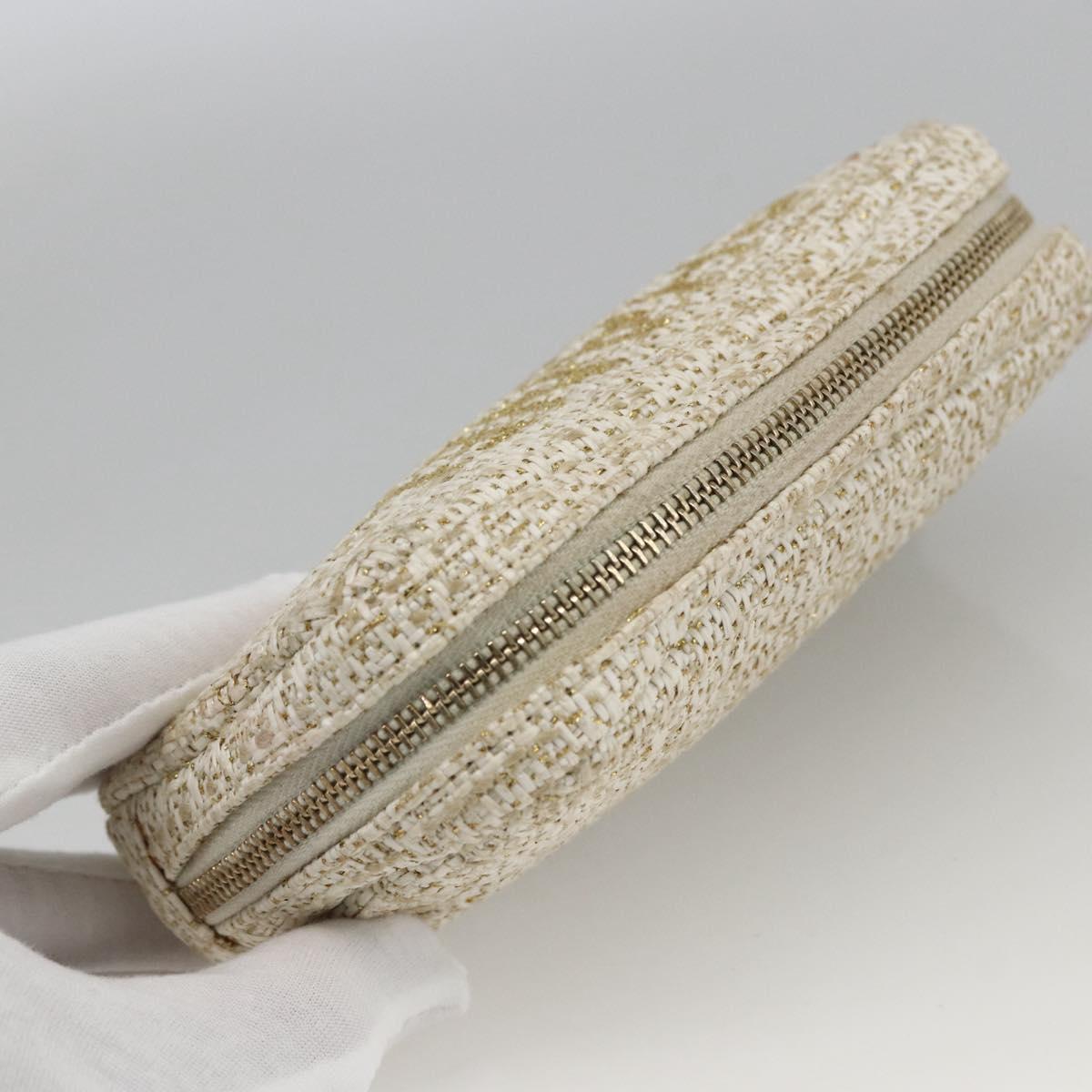 CHANEL Pouch Tweed Ivory Gold CC Auth LNZ410V
