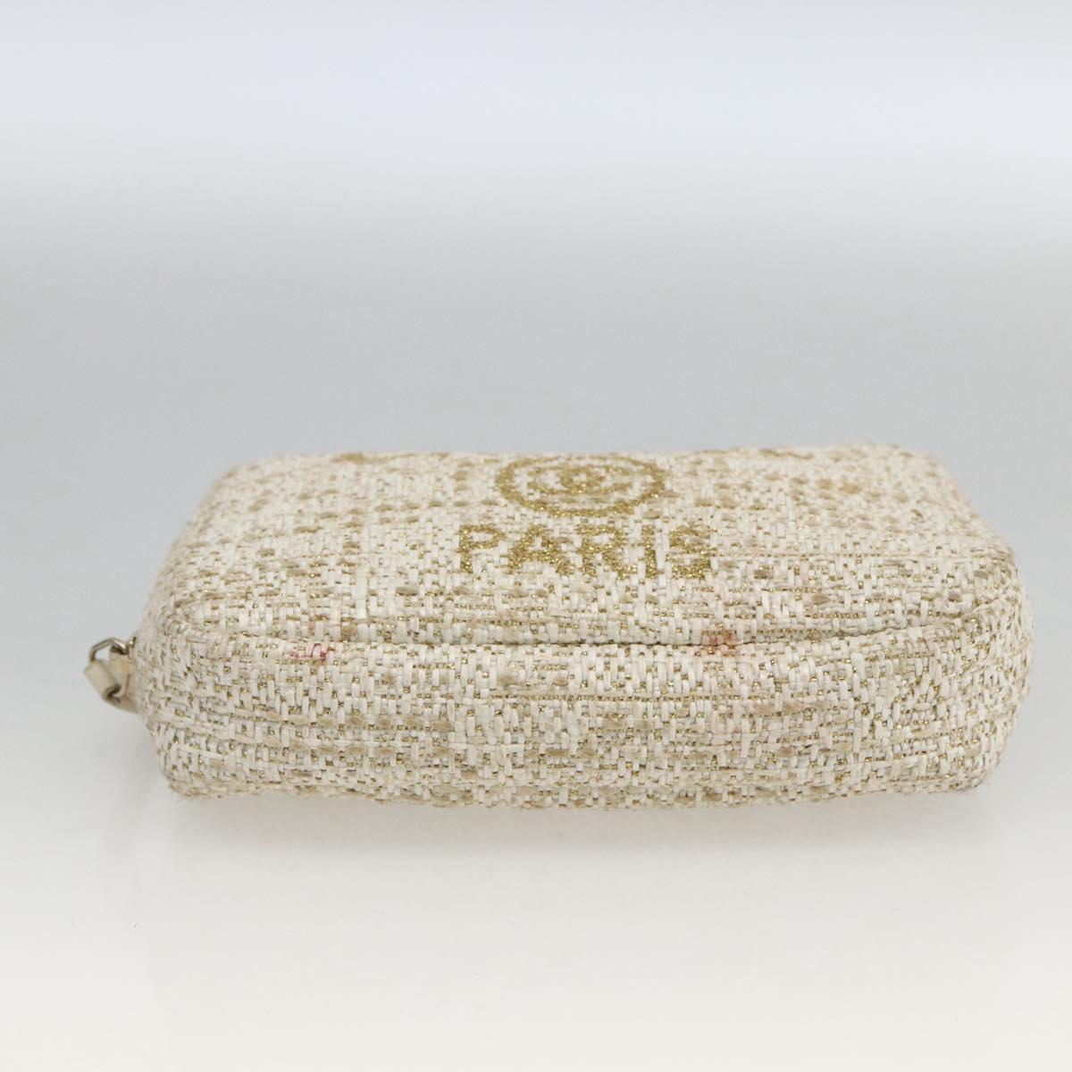 CHANEL Pouch Tweed Ivory Gold CC Auth LNZ410V