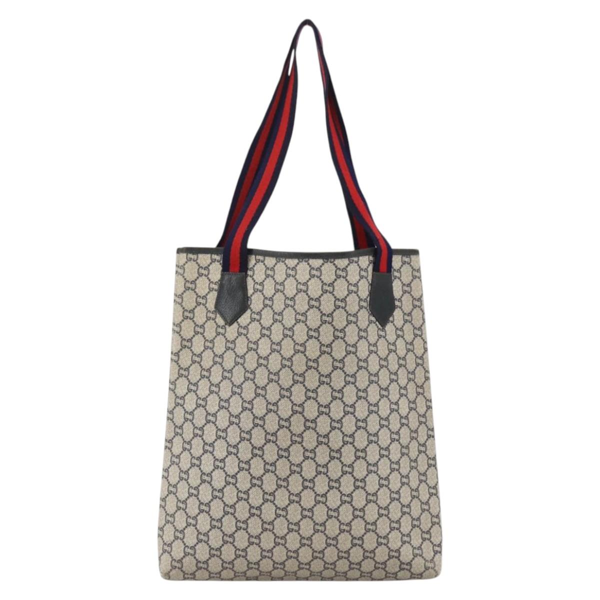 GUCCI GG Plus Supreme Sherry Line Tote Bag PVC Navy Gold Auth LNZ421