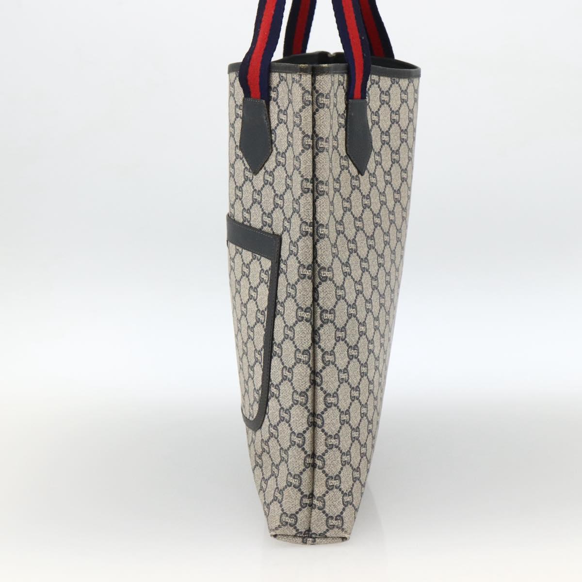 GUCCI GG Plus Supreme Sherry Line Tote Bag PVC Navy Gold Auth LNZ421
