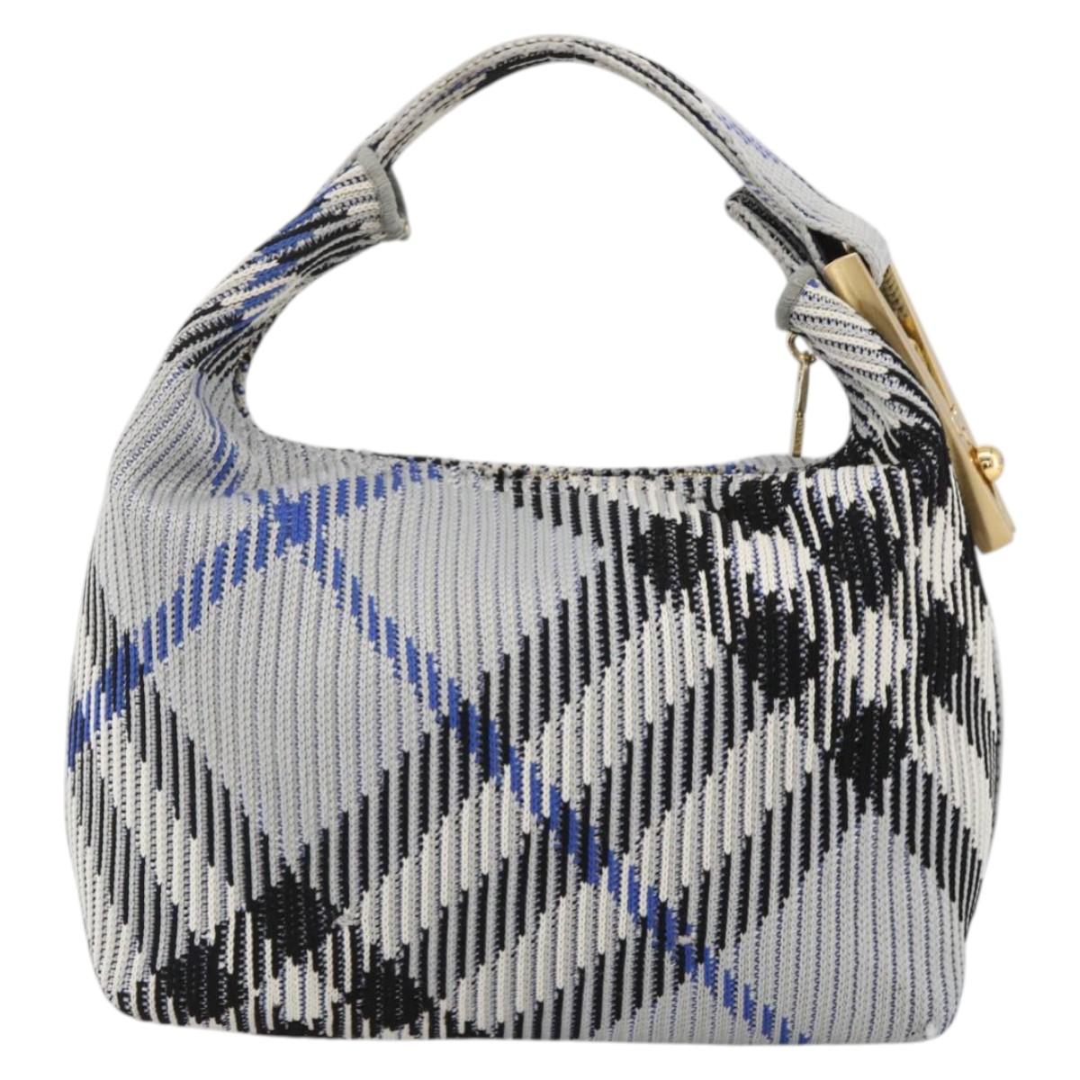 BURBERRY Nova Check Hand Bag Canvas Light Blue Gold Auth LNZ422SAM