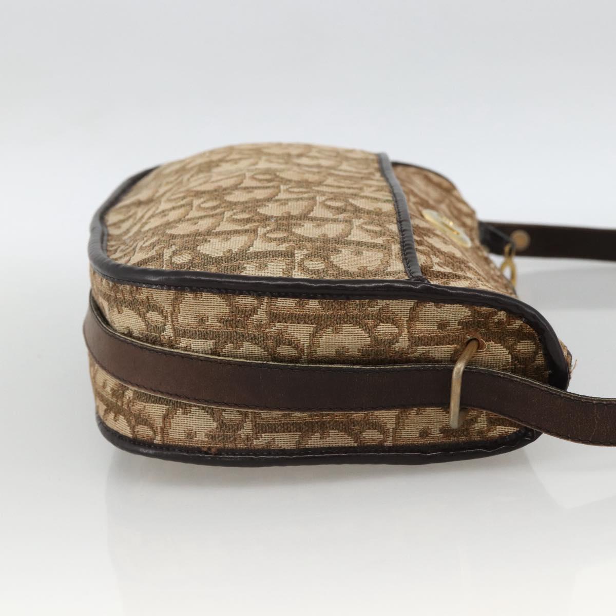 Christian Dior Trotter Canvas Shoulder Bag Beige Gold Auth LNZ423