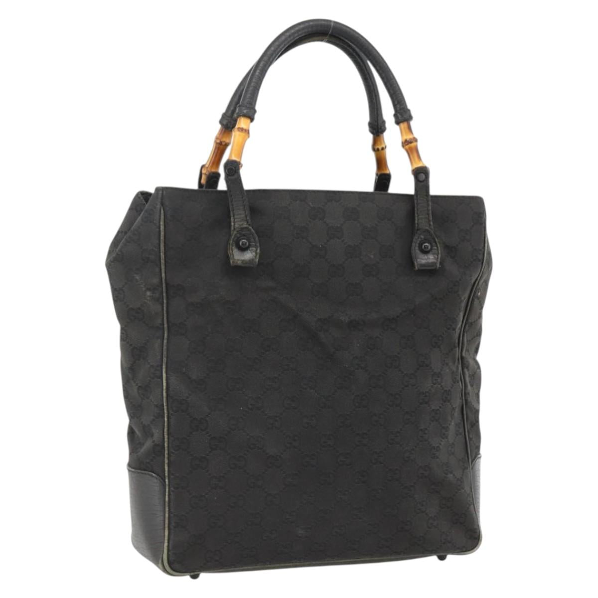 GUCCI Bamboo GG Canvas Hand Bag Black 112530 Auth LNZ427
