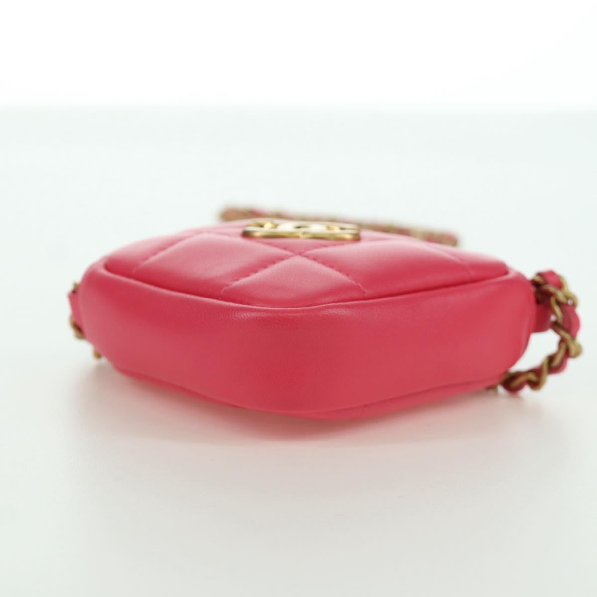 CHANEL Choco Bar Chain Shoulder Pouch Lamb Skin Pink Gold CC Auth LNZ440SAM