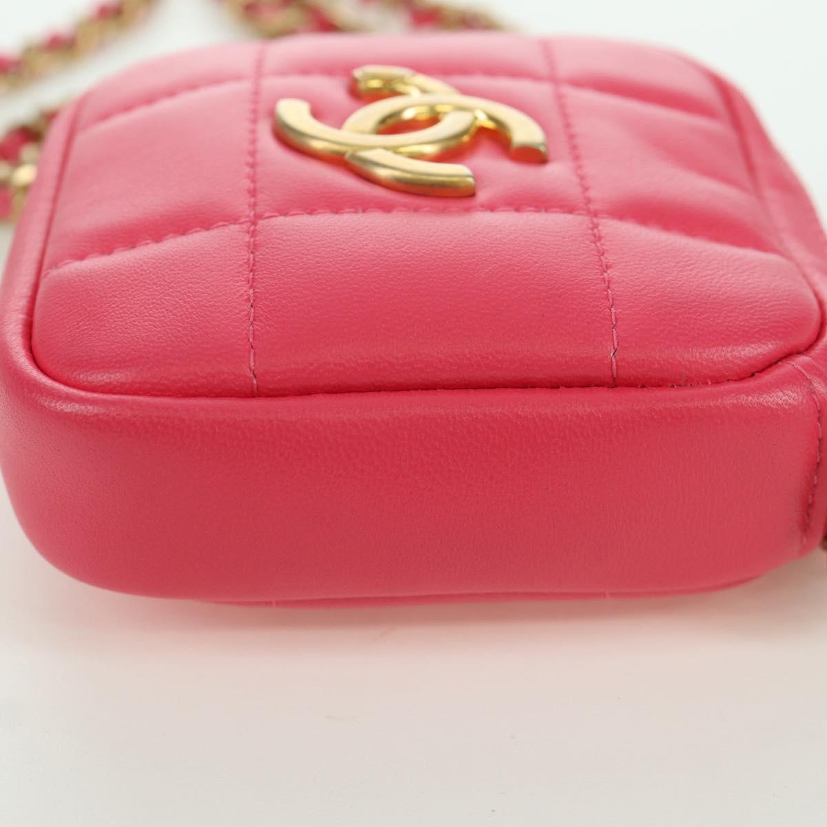 CHANEL Choco Bar Chain Shoulder Pouch Lamb Skin Pink Gold CC Auth LNZ440SAM