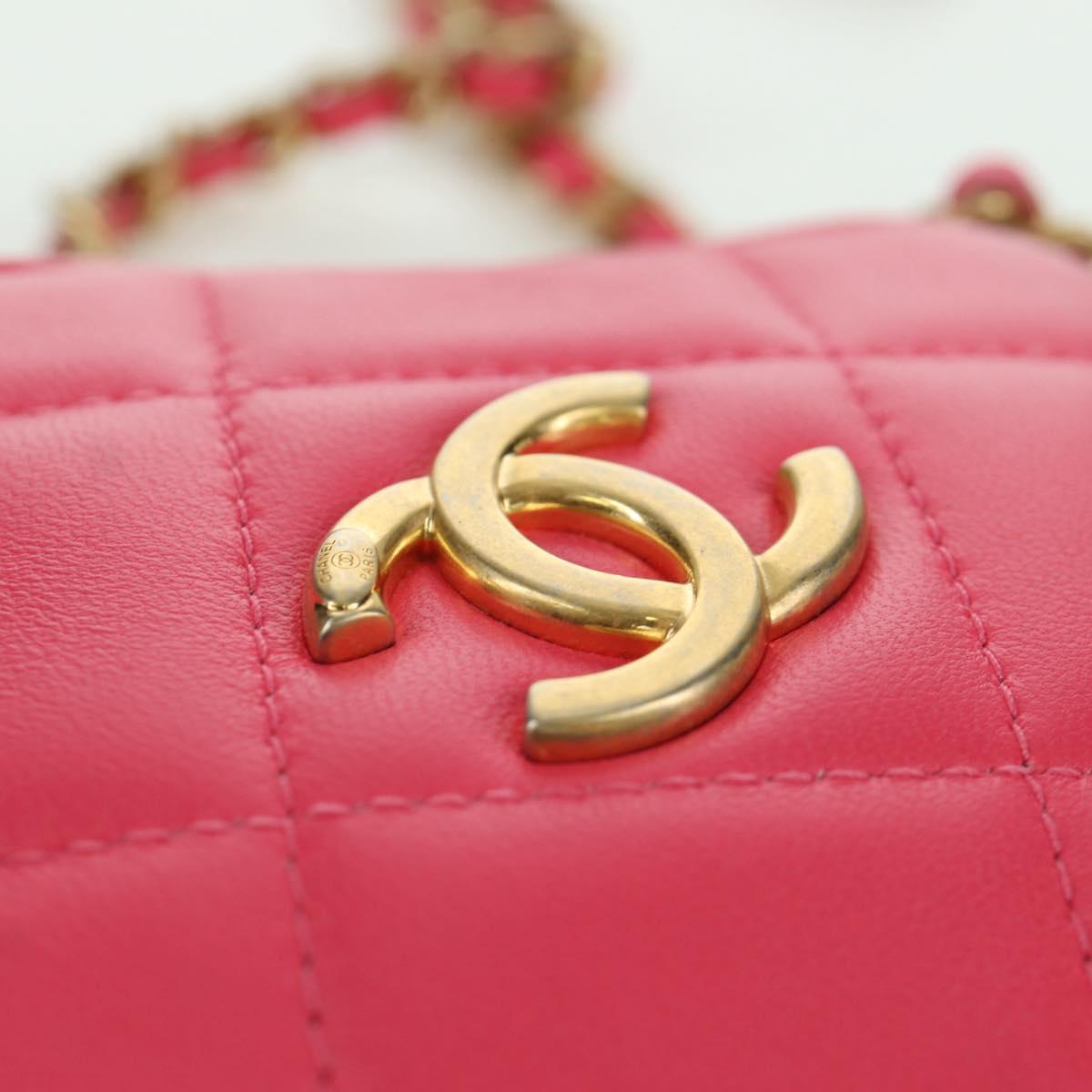 CHANEL Choco Bar Chain Shoulder Pouch Lamb Skin Pink Gold CC Auth LNZ440SAM