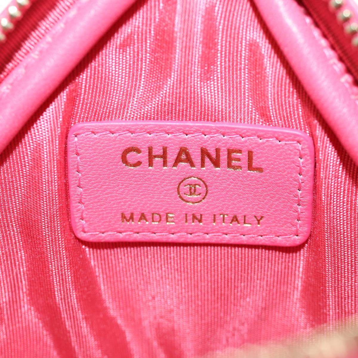 CHANEL Choco Bar Chain Shoulder Pouch Lamb Skin Pink Gold CC Auth LNZ440SAM