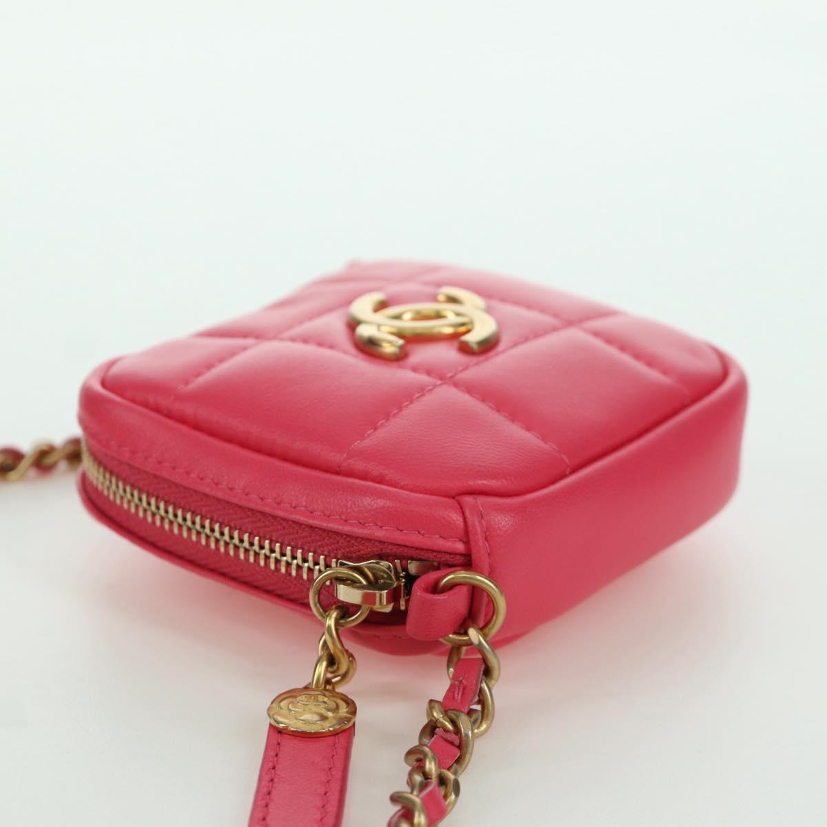 CHANEL Choco Bar Chain Shoulder Pouch Lamb Skin Pink Gold CC Auth LNZ440SAM