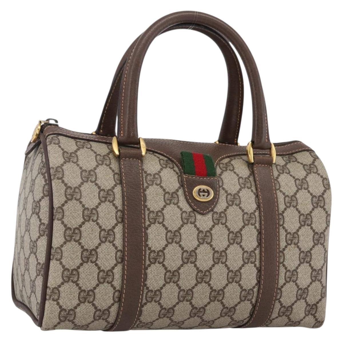 GUCCI GG Supreme Web Sherry Line Boston Bag PVC Beige Gold 40 02 006 Auth LNZ451