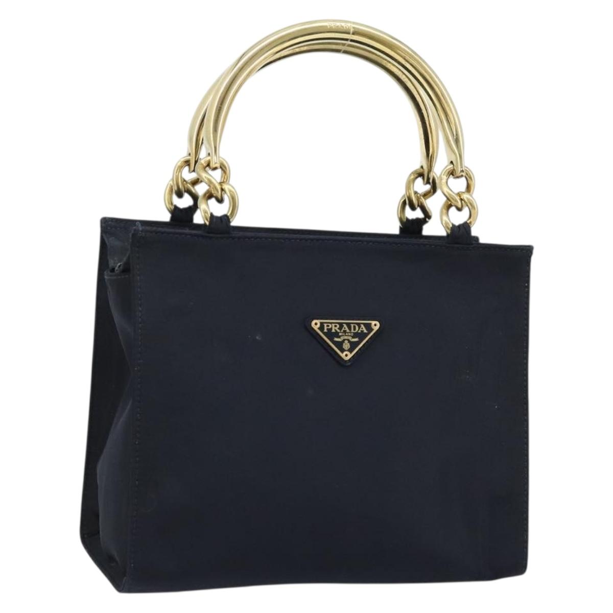 PRADA Metal Handle Hand Bag Nylon Black Gold Auth LNZ454V