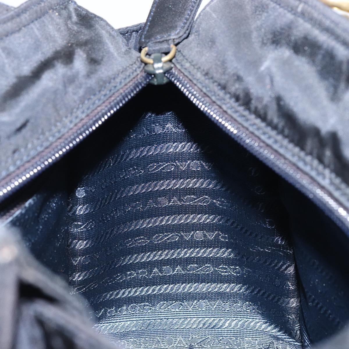 PRADA Metal Handle Hand Bag Nylon Black Gold Auth LNZ454V