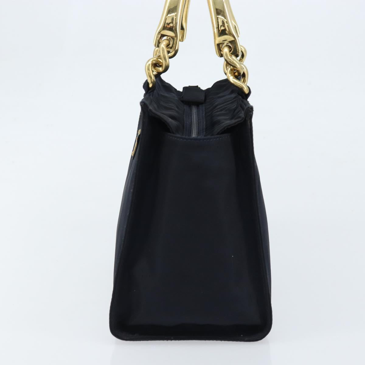 PRADA Metal Handle Hand Bag Nylon Black Gold Auth LNZ454V
