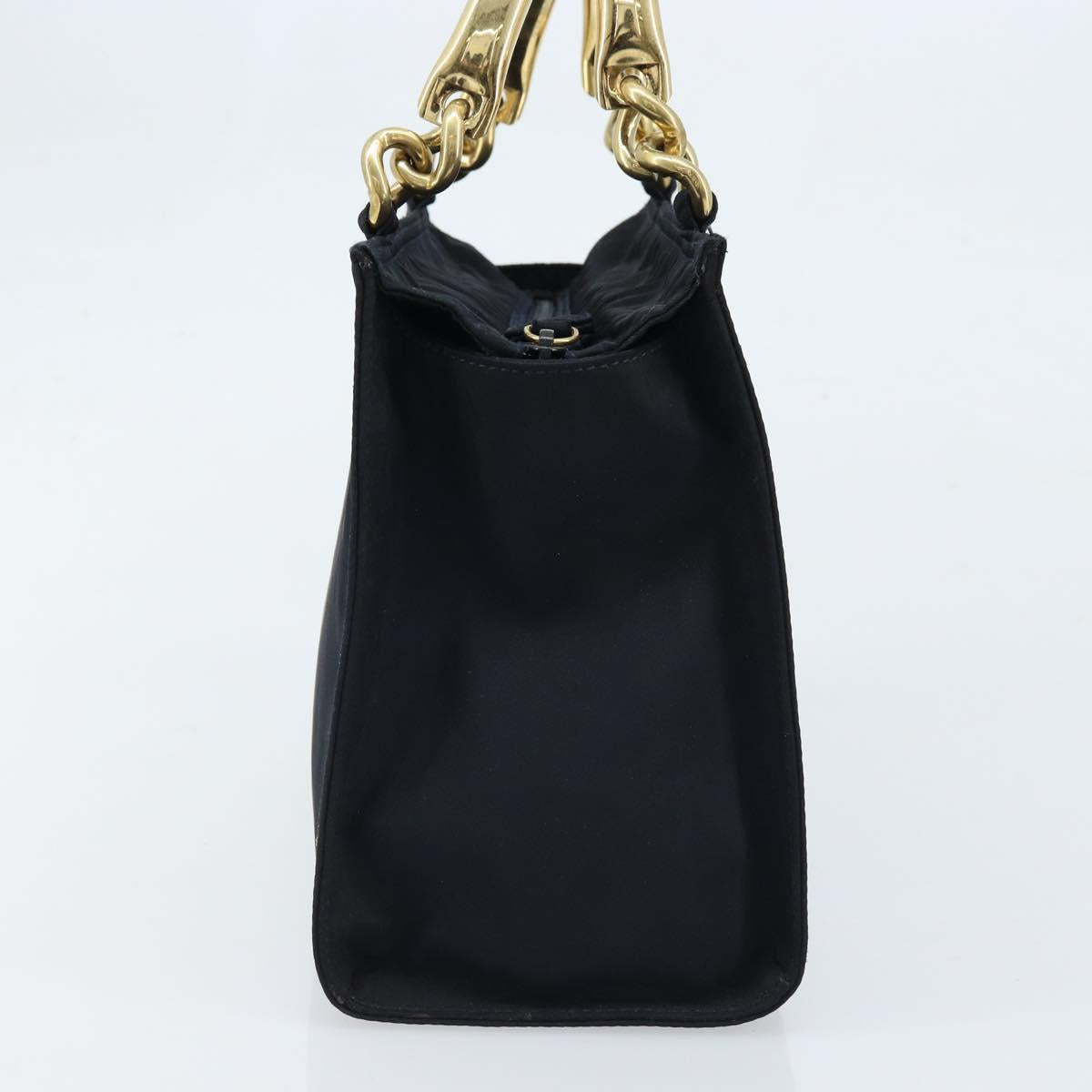 PRADA Metal Handle Hand Bag Nylon Black Gold Auth LNZ454V
