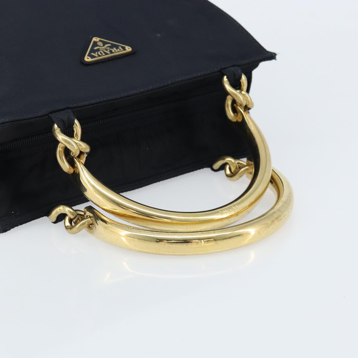 PRADA Metal Handle Hand Bag Nylon Black Gold Auth LNZ454V