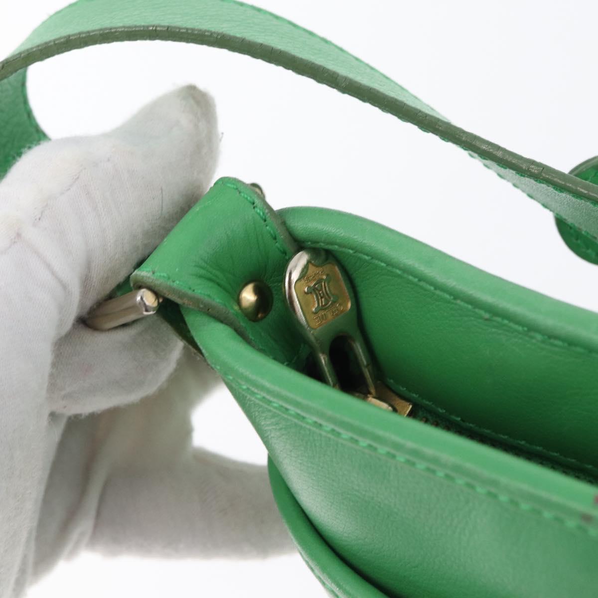 CELINE Shoulder Bag Leather Green Gold Auth LNZ455A