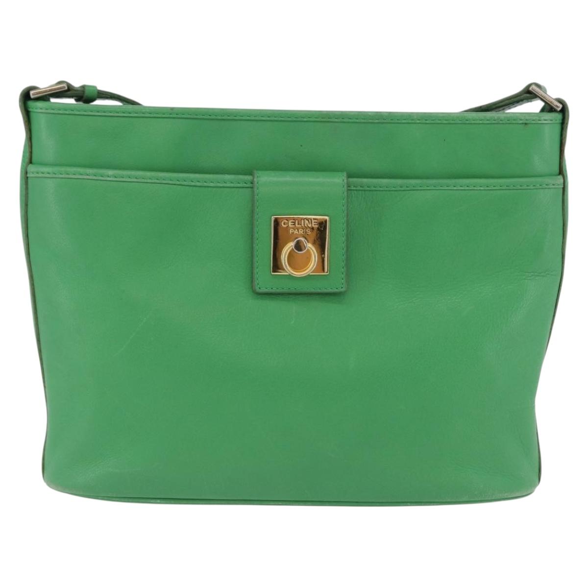 CELINE Shoulder Bag Leather Green Gold Auth LNZ455A