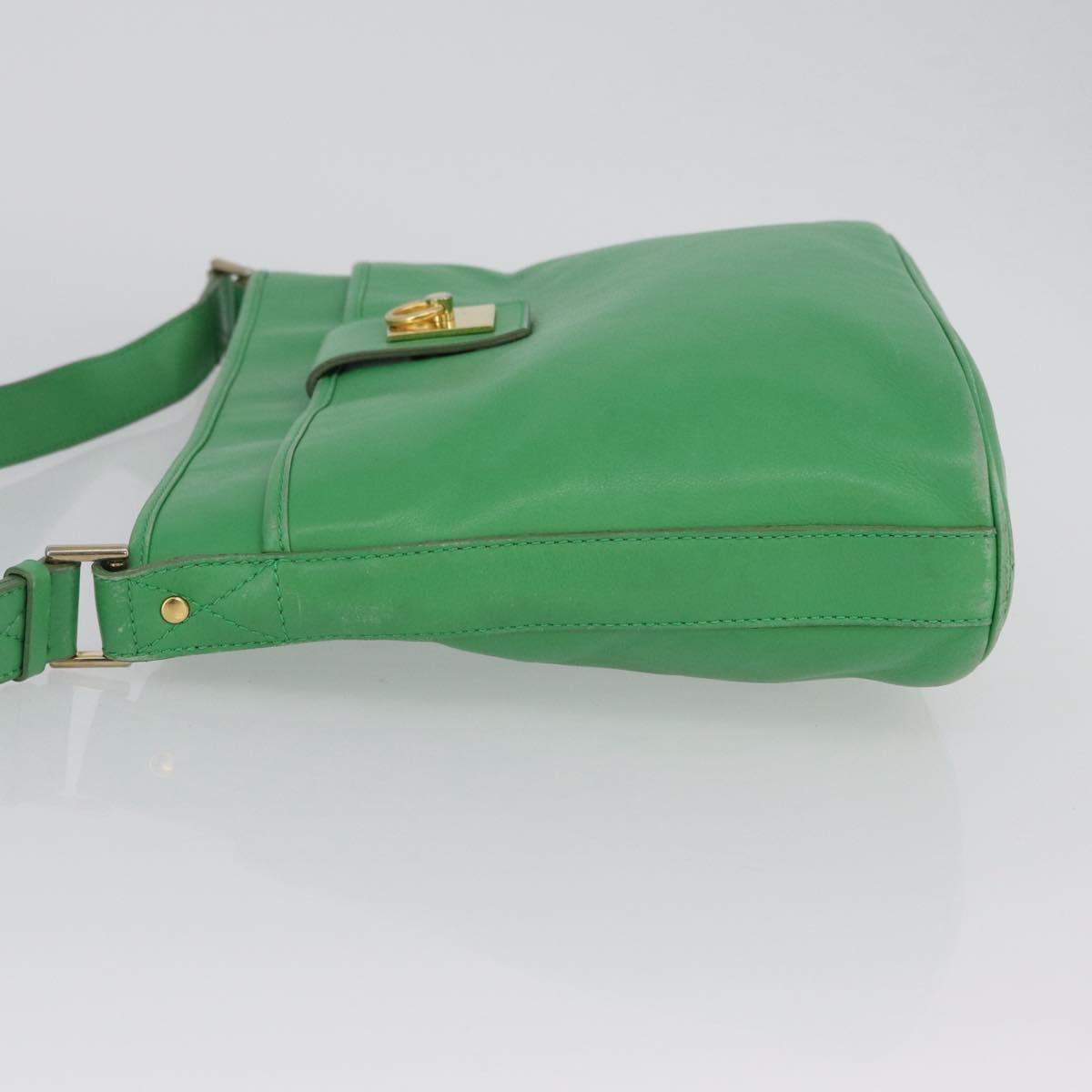 CELINE Shoulder Bag Leather Green Gold Auth LNZ455A