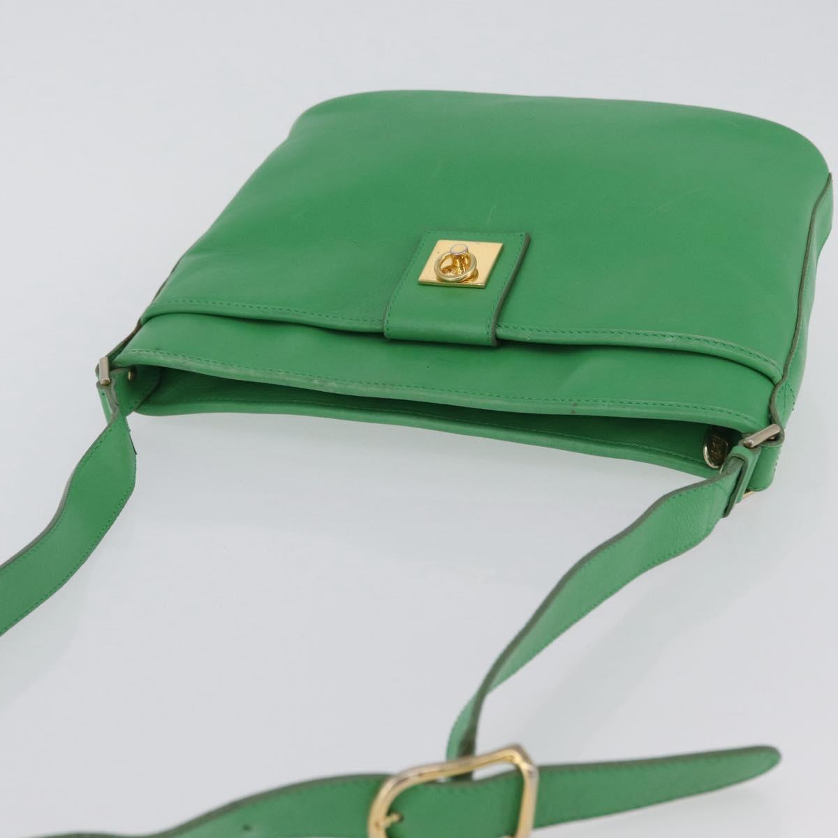 CELINE Shoulder Bag Leather Green Gold Auth LNZ455A
