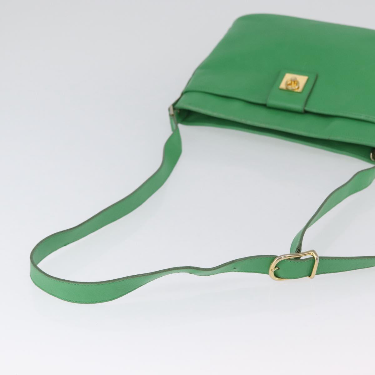 CELINE Shoulder Bag Leather Green Gold Auth LNZ455A