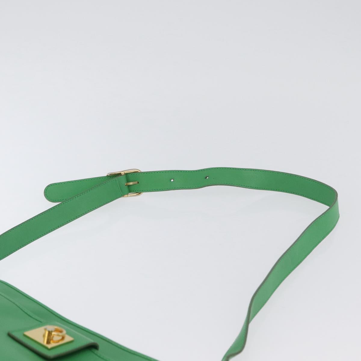 CELINE Shoulder Bag Leather Green Gold Auth LNZ455A
