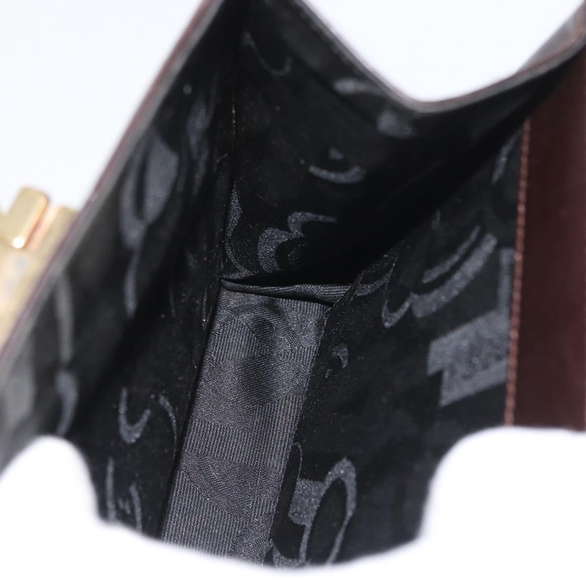 Salvatore Ferragamo Gancini Hand Bag Leather 2way Dark Brown Gold Auth LNZ456