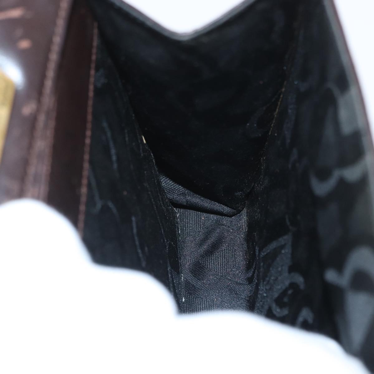 Salvatore Ferragamo Gancini Hand Bag Leather 2way Dark Brown Gold Auth LNZ456