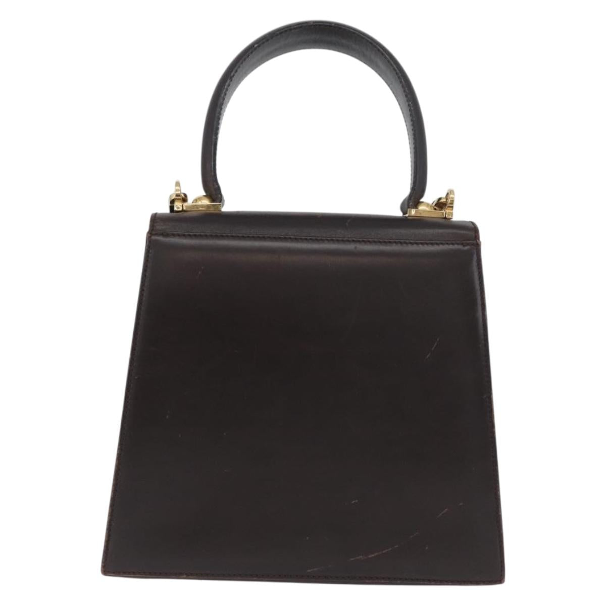 Salvatore Ferragamo Gancini Hand Bag Leather 2way Dark Brown Gold Auth LNZ456
