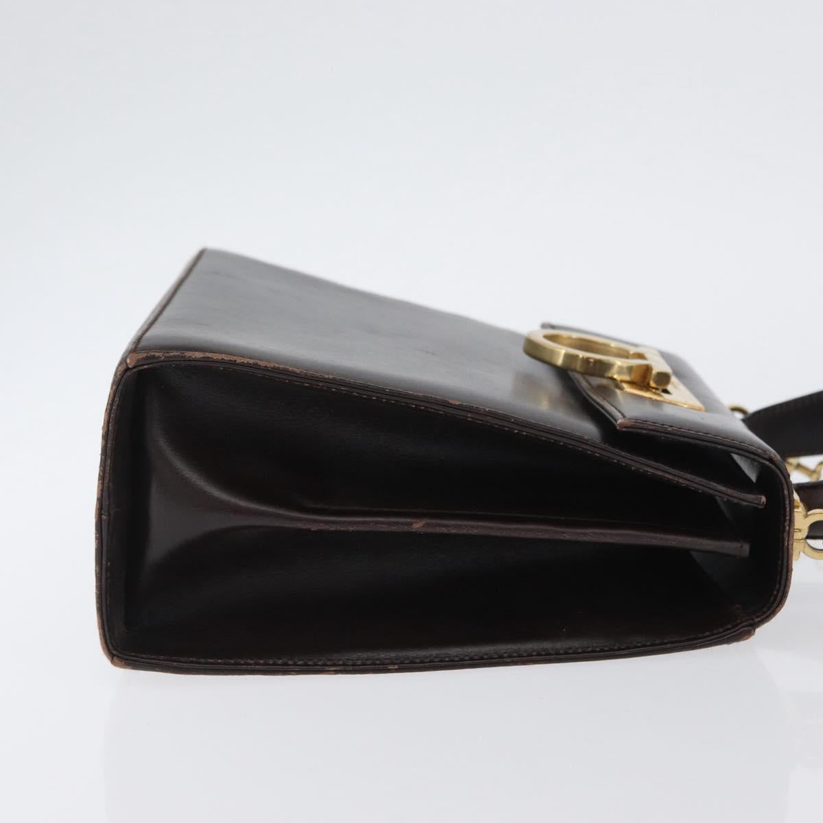 Salvatore Ferragamo Gancini Hand Bag Leather 2way Dark Brown Gold Auth LNZ456