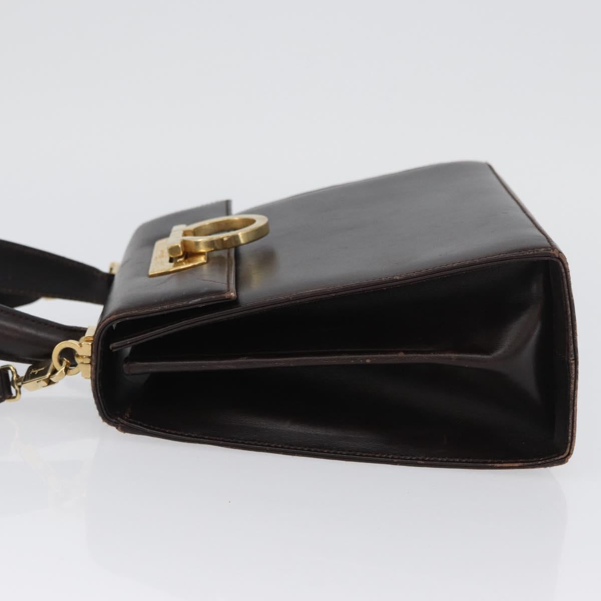 Salvatore Ferragamo Gancini Hand Bag Leather 2way Dark Brown Gold Auth LNZ456