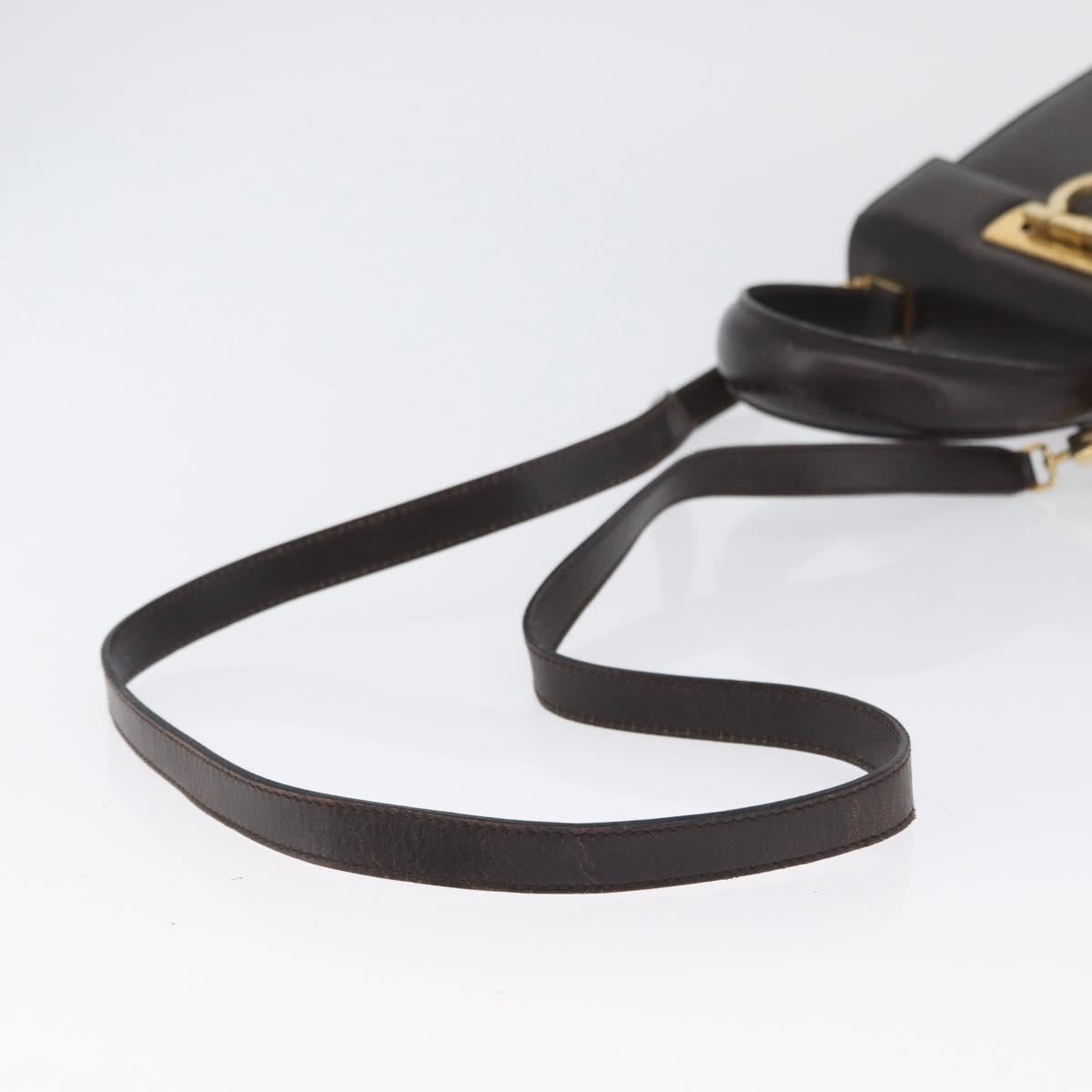Salvatore Ferragamo Gancini Hand Bag Leather 2way Dark Brown Gold Auth LNZ456
