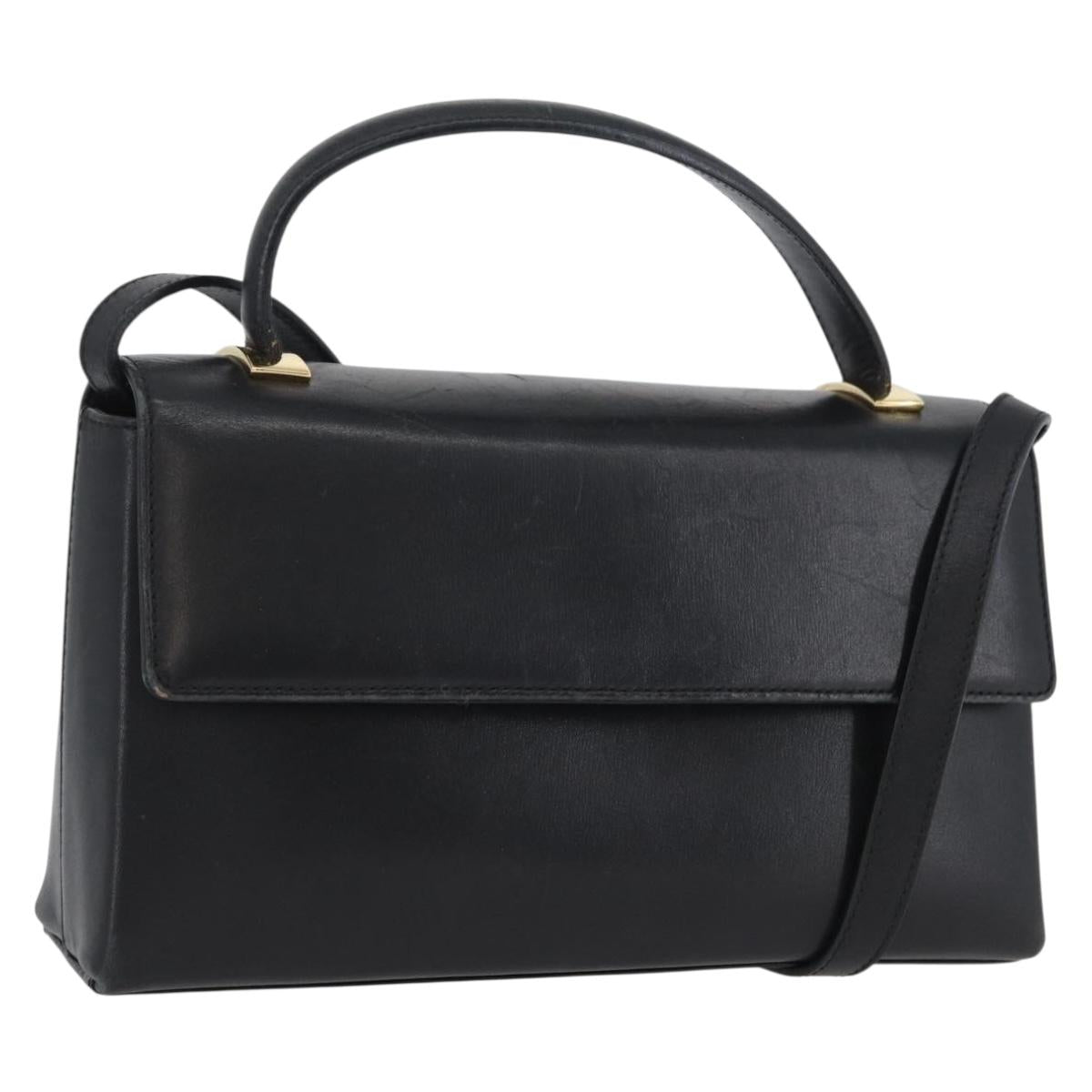 Salvatore Ferragamo Hand Bag Leather 2way Black Gold Auth LNZ457