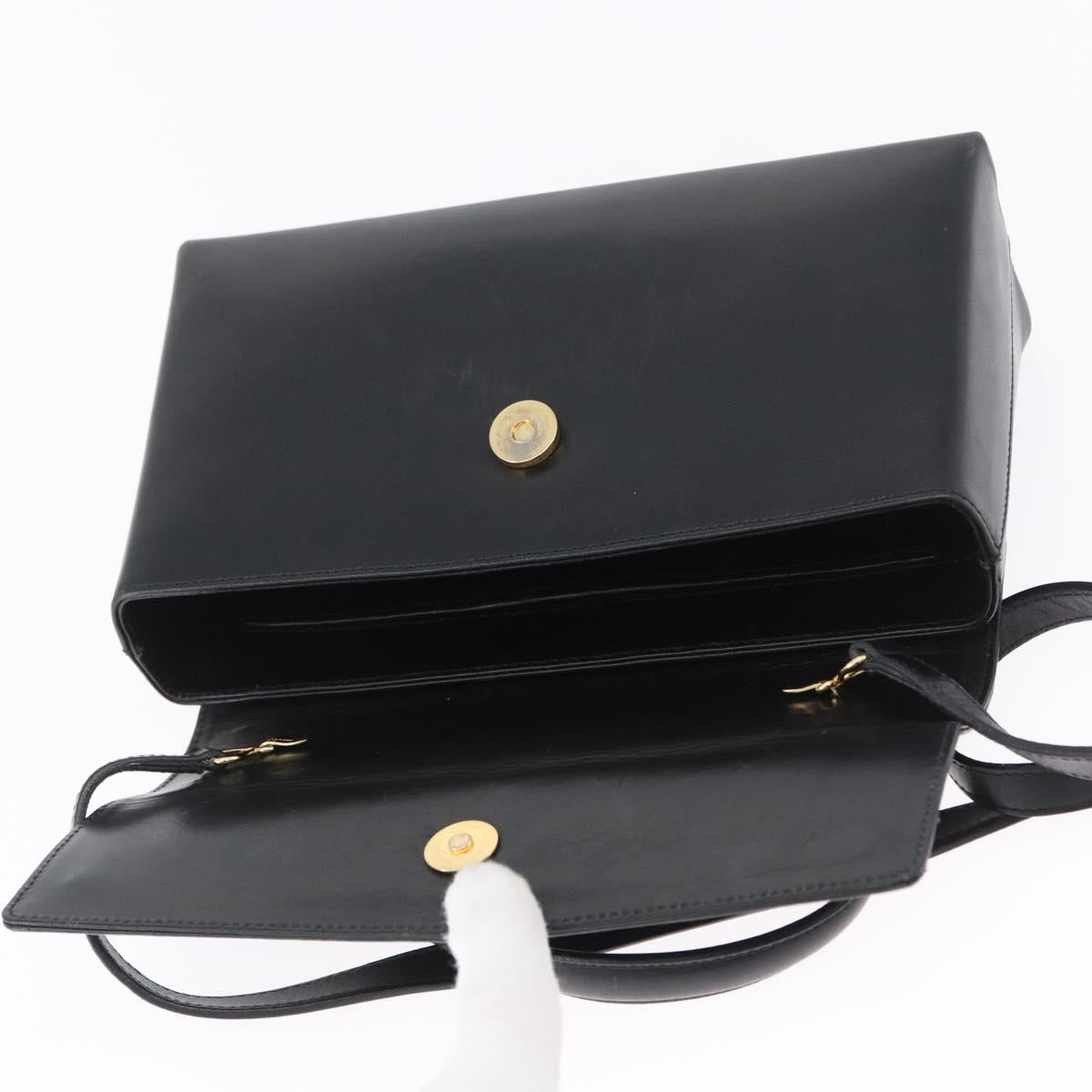 Salvatore Ferragamo Hand Bag Leather 2way Black Gold Auth LNZ457