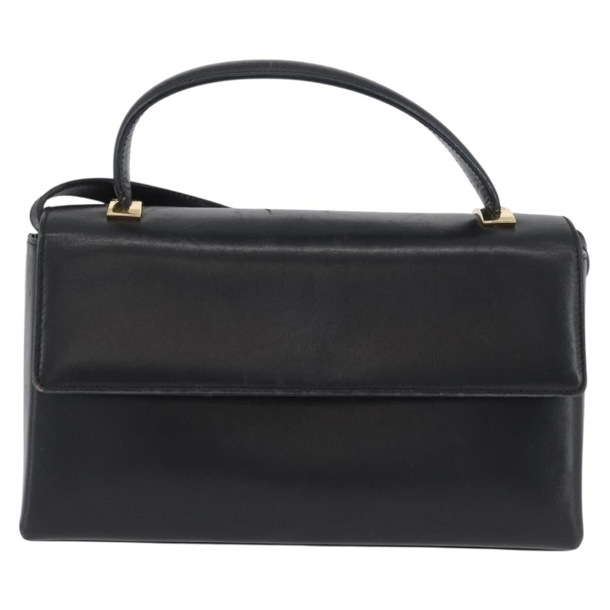 Salvatore Ferragamo Hand Bag Leather 2way Black Gold Auth LNZ457