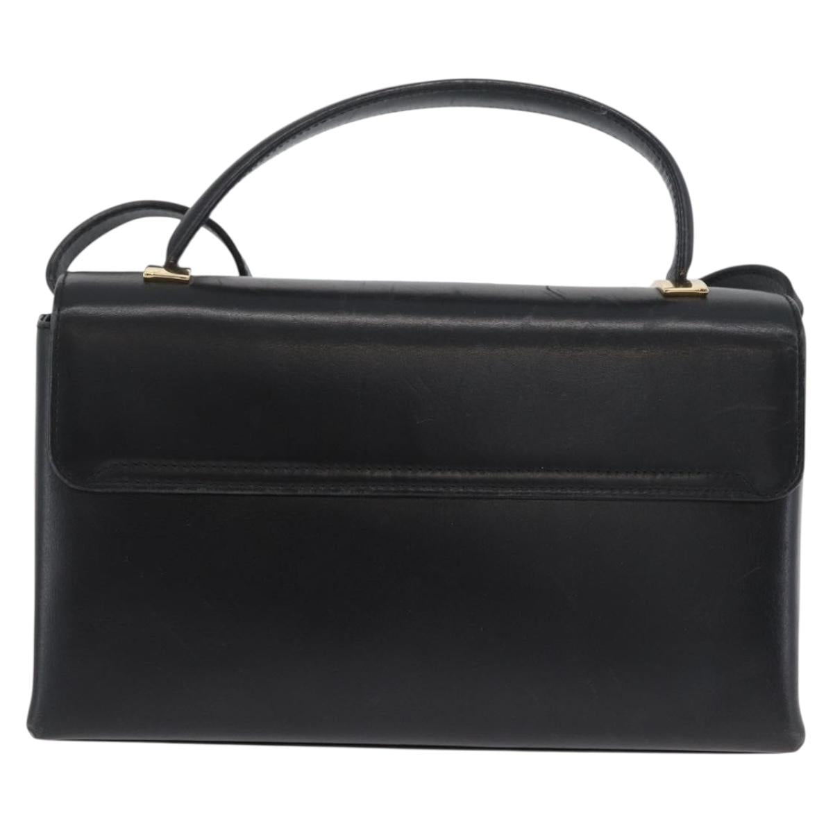 Salvatore Ferragamo Hand Bag Leather 2way Black Gold Auth LNZ457