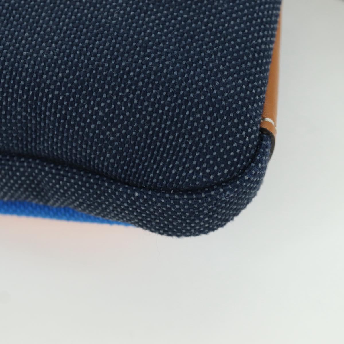 LOEWE Neck Pouch Canvas Blue Silver Auth LNZ470M