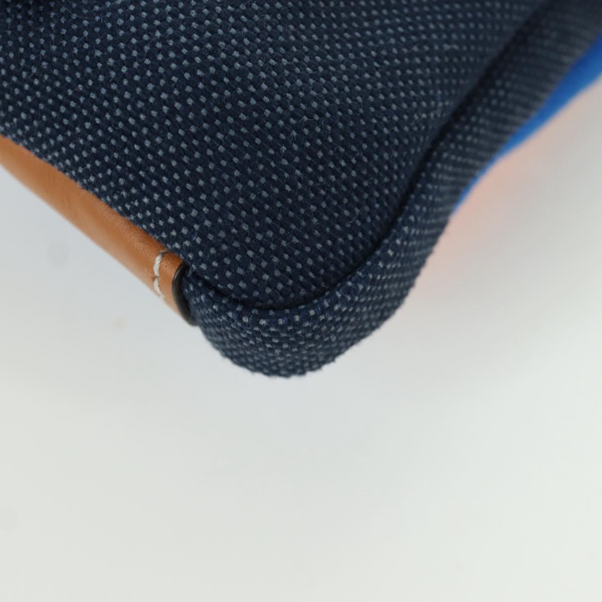 LOEWE Neck Pouch Canvas Blue Silver Auth LNZ470M