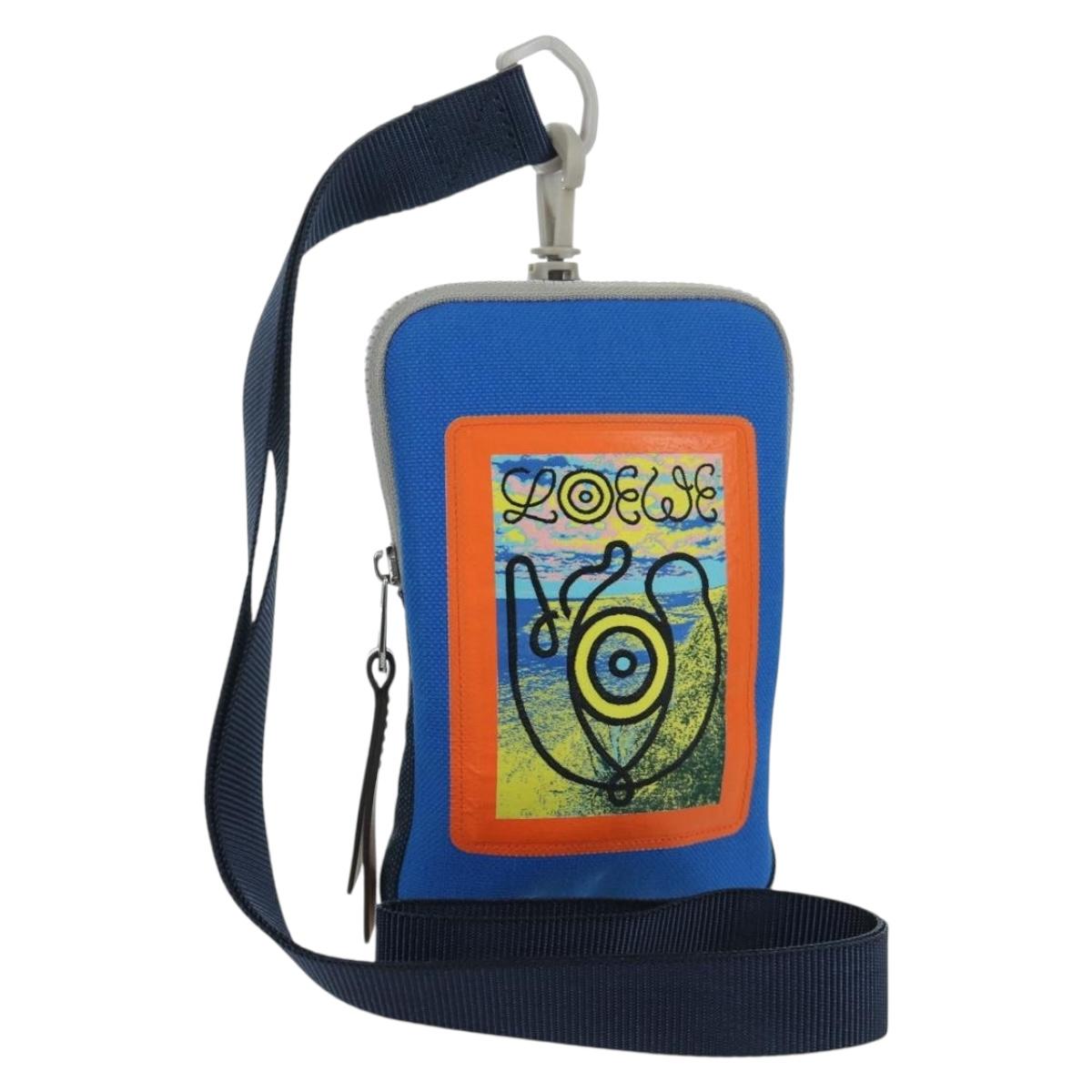 LOEWE Neck Pouch Canvas Blue Silver Auth LNZ470M