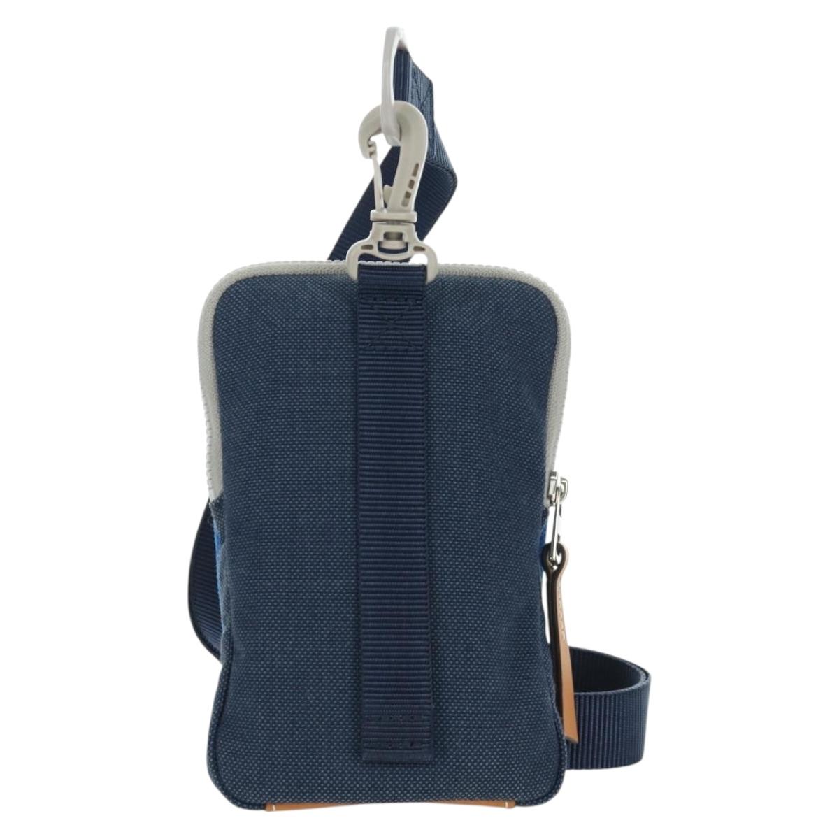 LOEWE Neck Pouch Canvas Blue Silver Auth LNZ470M