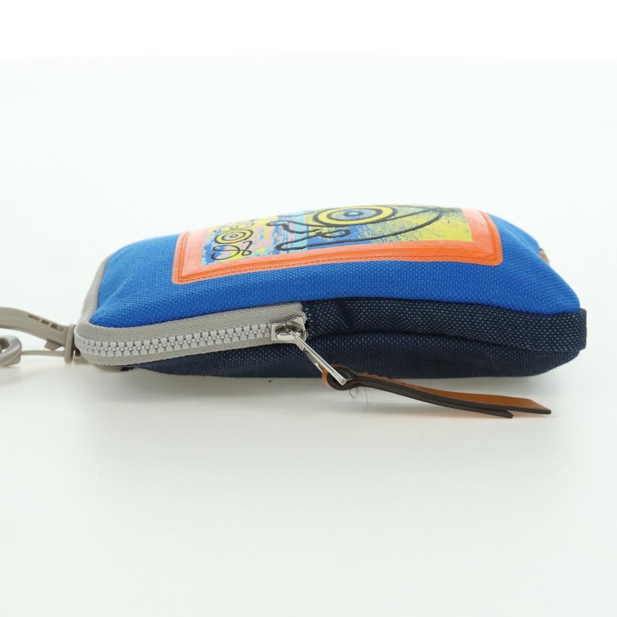 LOEWE Neck Pouch Canvas Blue Silver Auth LNZ470M