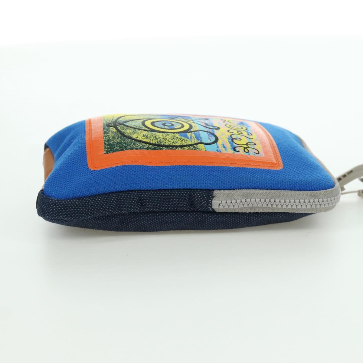 LOEWE Neck Pouch Canvas Blue Silver Auth LNZ470M