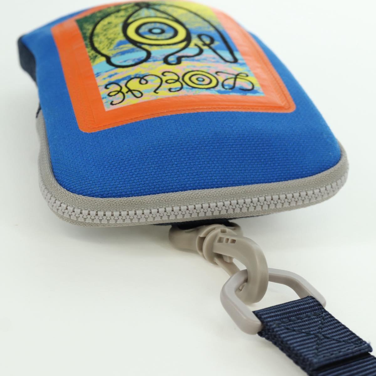 LOEWE Neck Pouch Canvas Blue Silver Auth LNZ470M