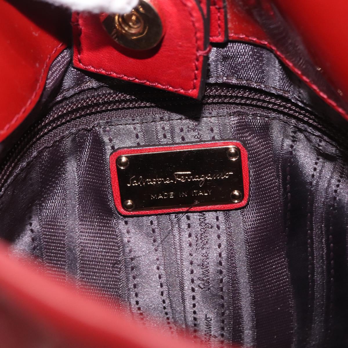 Salvatore Ferragamo Vala Tote Bag Leather Red Gold Auth LNZ476