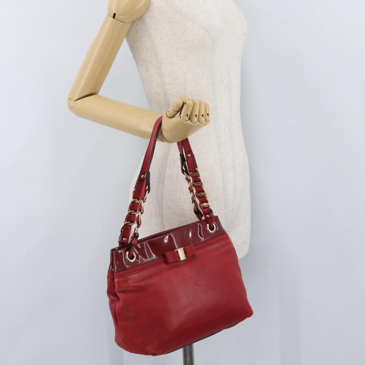 Salvatore Ferragamo Vala Tote Bag Leather Red Gold Auth LNZ476