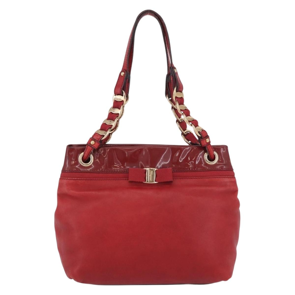 Salvatore Ferragamo Vala Tote Bag Leather Red Gold Auth LNZ476